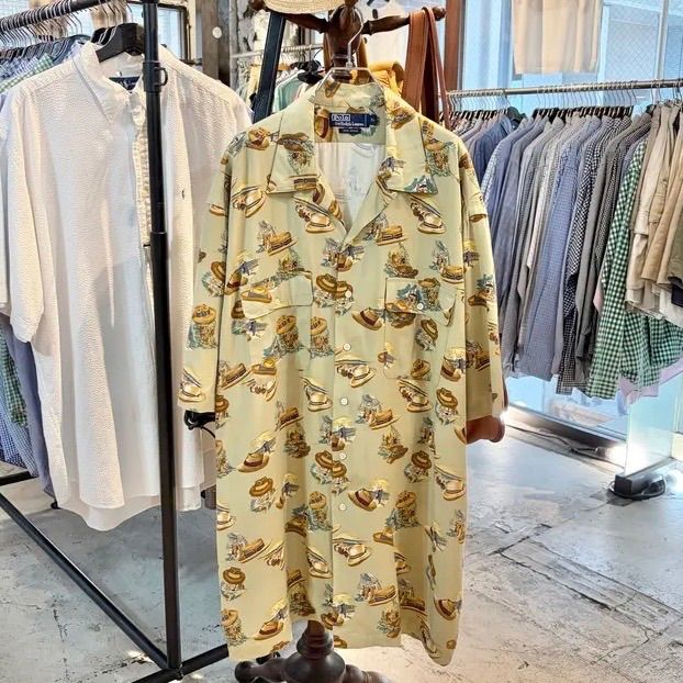 Ralph Lauren / ラルフローレン 総柄レーヨン オープンカラーシャツ XL