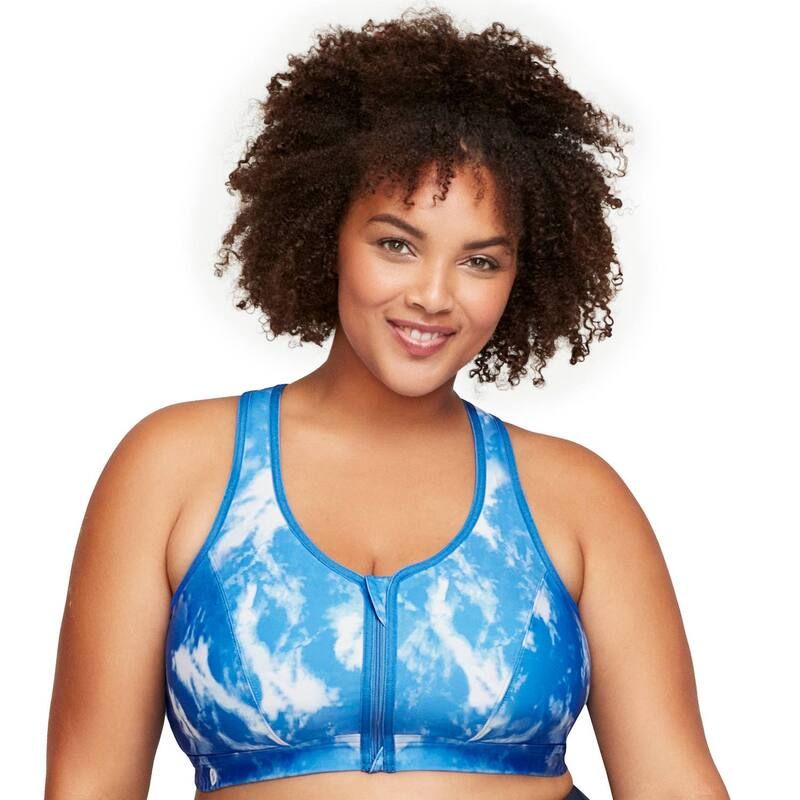 グラマライズ レディース アンダーウェア ブラジャー プラスサイズ Plusize Glamorise FullFigure ZipFront Wirefree Sports Bra 9266 Blue Tie Dye ブルー