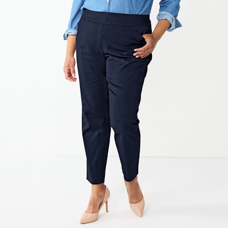 クロフト＆バロー レディース ボトムス カジュアルパンツ プラスサイズ Plusize Croft Barrow Effortlesstretch PullOn StraightLeg Pants Navy ネイビー