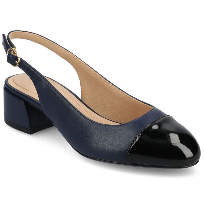 ジャーニー レディース シューズ パンプス キャップ ヒール Journee Sammie Womens Cap Toe Block Heel Slingback Pumps Navy ネイビー