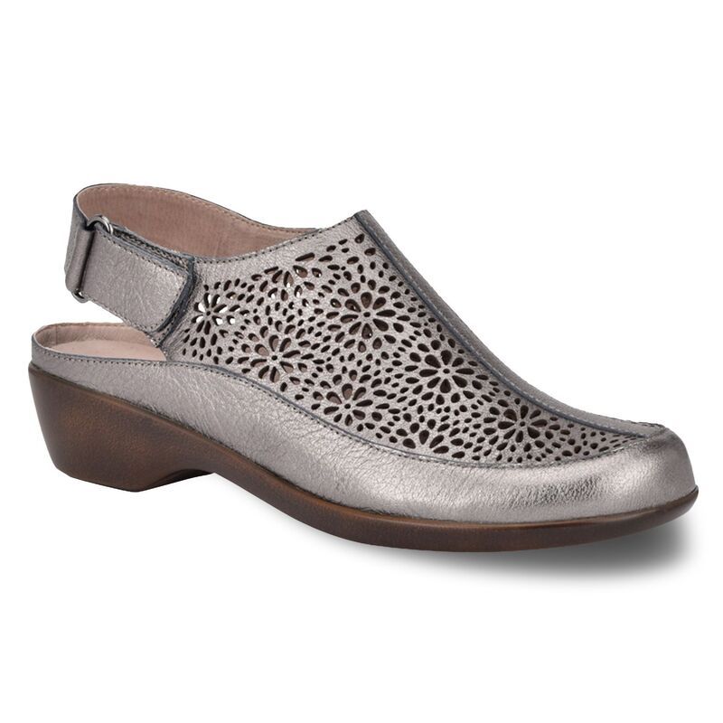 イージースピリット レディース シューズ サンダル レザー Easy Spirit Dawn Womens Perforated Leather Slingback Mules Pewter ピューター