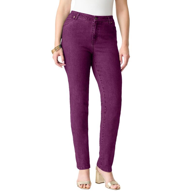 ロアマンズ レディース ボトムス デニムパンツ ストレート プラスサイズ Roamans Womens Plusize Classic Stretch Straight Leg Jean Dark Berry