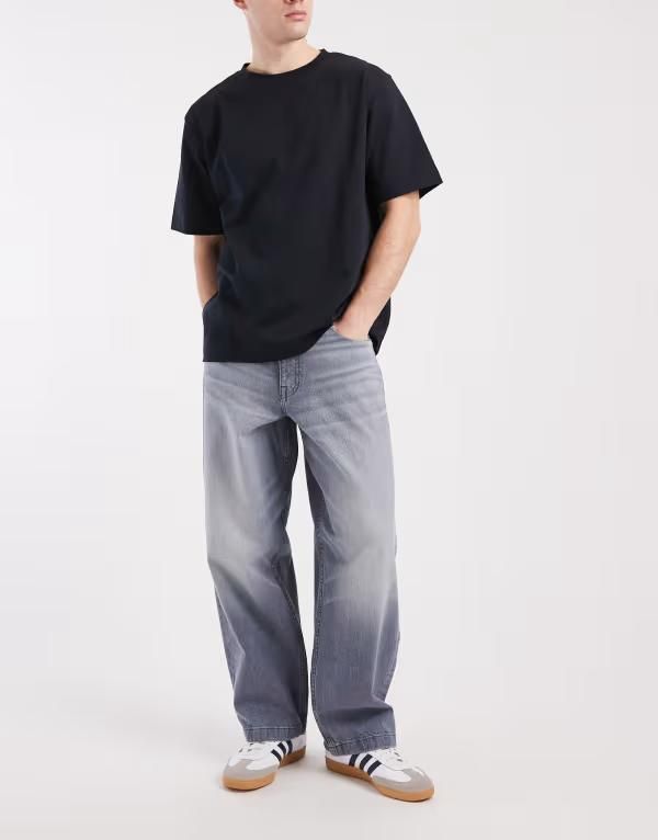 エイソス メンズ ボトムス デニムパンツ ジーンズ ASOS DESIGN loose straight jeansulphur wash Gray グレー