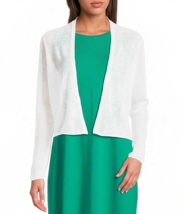 エイリーンフィッシャー レディース アウター ニット・セーター リブ コットン カーディガン リネン Eileen Fisher Organic Linen Cotton Blend Ribbed Knit Open Front Long Sleeve Car
