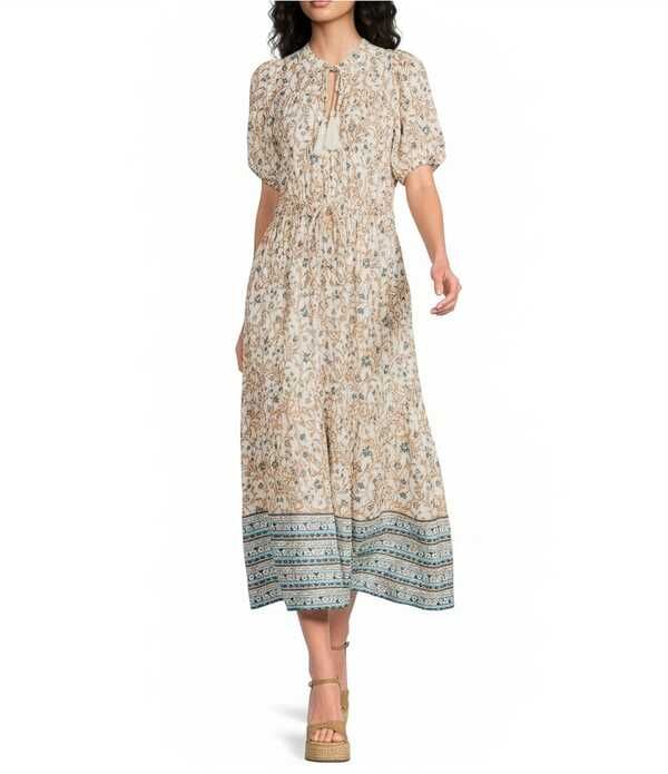 エラン レディース トップス ワンピース Vネック A ライン フラワー柄 プリント ミディ フラワー ELAN Whimsy Floral Printie VNeck Short Sleeve ALine Midi Dress BlueWhimsy Prin
