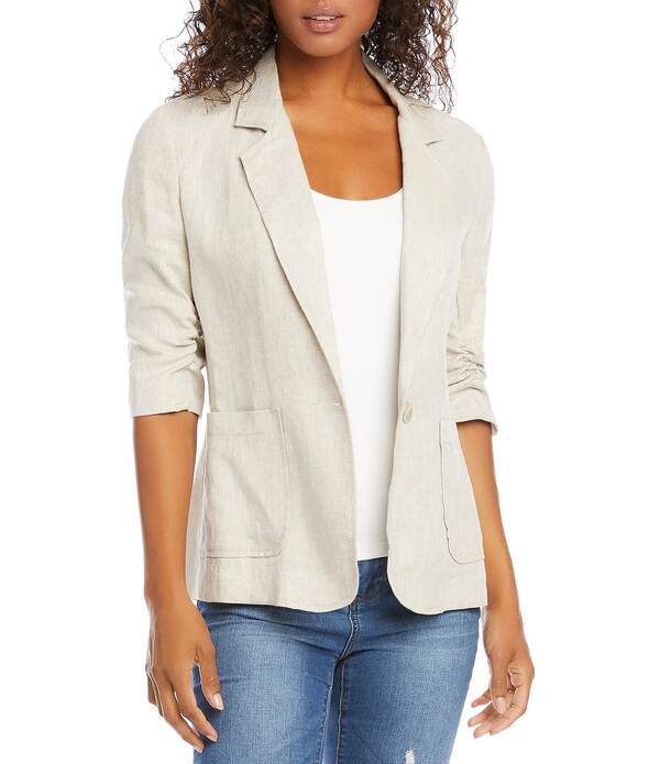 カレンケーン レディース アウター コート ギャザー ブレザー Karen Kane Notch Collar Elbow Ruched Sleeve Single Button Blazer Oatmeal オートミール