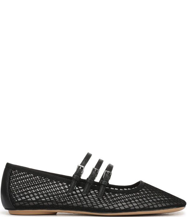 フランコサルト レディース シューズ パンプス メッシュ Franco Sarto Tatum Fishnet Mesh Triple Strap Mary Jane Ballet Flats Black ブラック