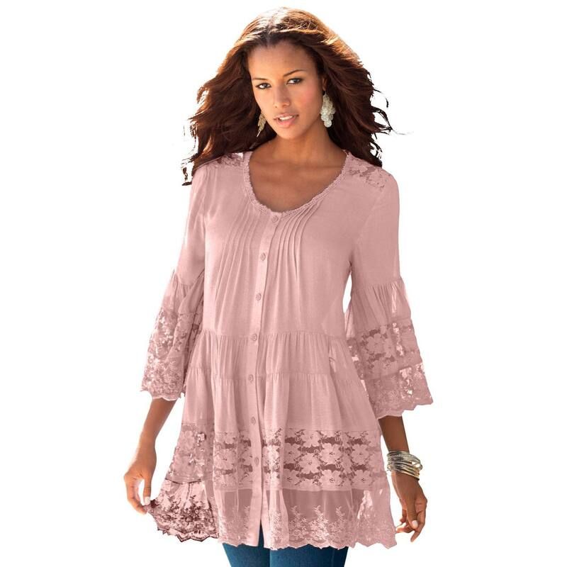 ロアマンズ レディース トップス Tシャツ プラスサイズ ブラウス レース Roamans Womens Plusize Lace Illusion Blouse Soft Blush ブラッシュ