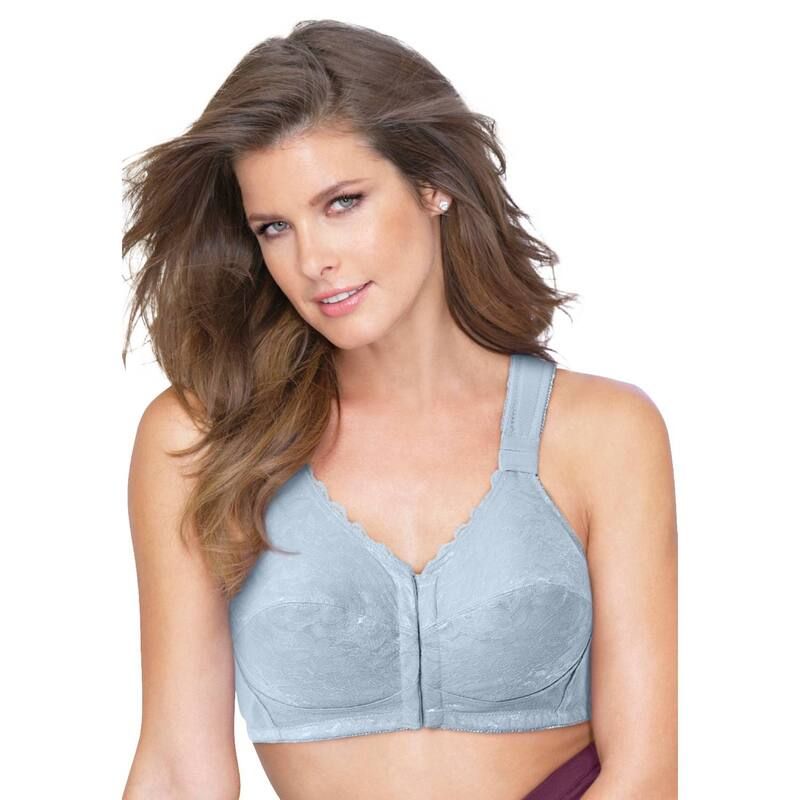 コンフォート チョイス レディース アンダーウェア ブラジャー プラスサイズ Comfort Choice Womens Plusize Front Close Wireless Posture Bra Pearl Grey Lace パール