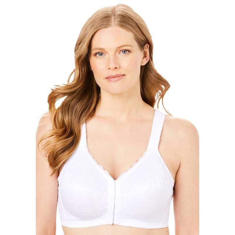 コンフォート チョイス レディース アンダーウェア ブラジャー プラスサイズ Comfort Choice Womens Plusize Front Close Wireless Posture Bra White ホワイト