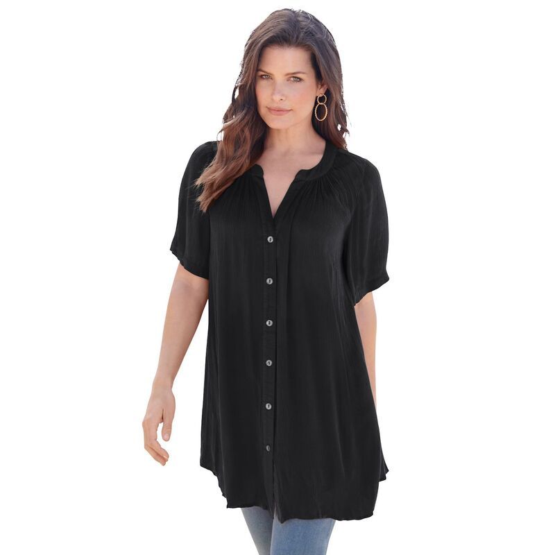 ロアマンズ レディース トップス Tシャツ プラスサイズ Roamans Womens Plusize Angelina Tunic Top Short Sleeve Flowy Fit Everyday Comfort Black ブラック
