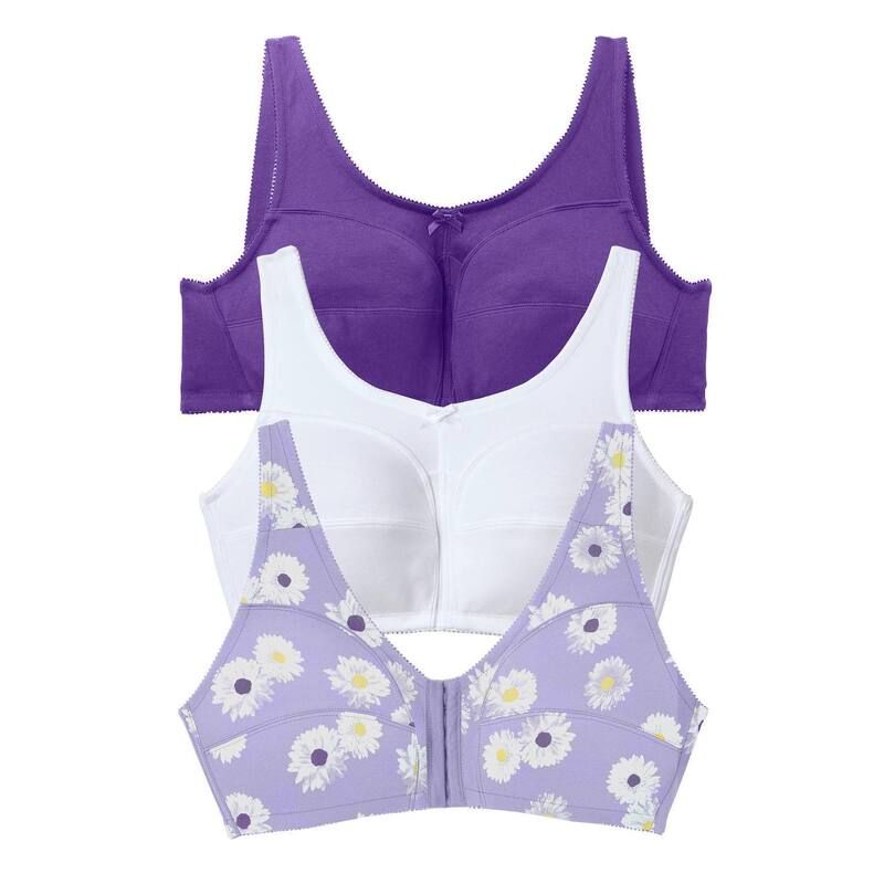 コンフォート チョイス レディース アンダーウェア ブラジャー プラスサイズ コットン Comfort Choice Womens Plusize 3Pack FrontClose Cotton Wireless Bra Plum Burst Assorted