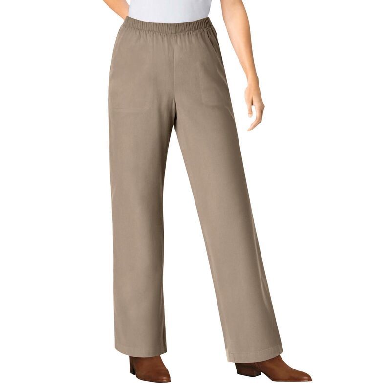ウーマン ウィズイン レディース ボトムス デニムパンツ プラスサイズ プチ ジーンズ Woman Within Plusize Petite Fineline Stretch Denim WideLeg PullOn Jeans Bark デニム