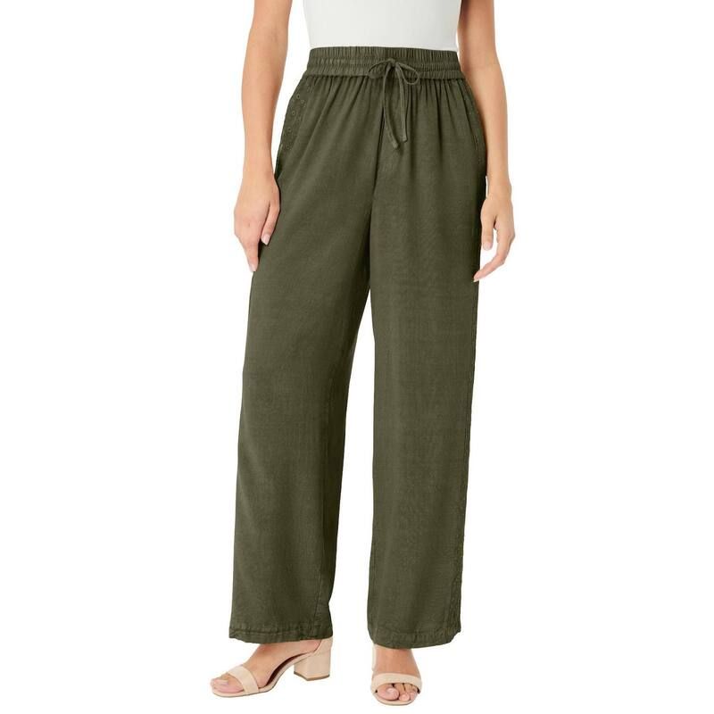 ロアマンズ レディース ボトムス カジュアルパンツ プラスサイズ Roamans Womens Plusize Acid Wash Pants Dark Olive Green グリーン