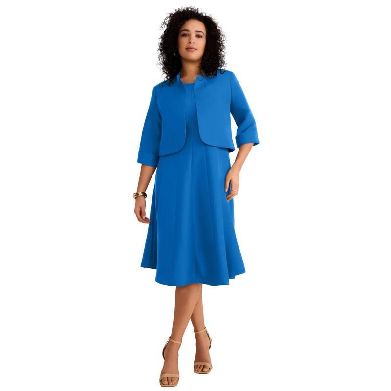 ロアマンズ レディース トップス ワンピース プラスサイズ ジャケット Roamans Womens Plusizelbow Sleeve FitAndFlare Dress With Bolero Jacket 2Piece Suit Vivid Blue