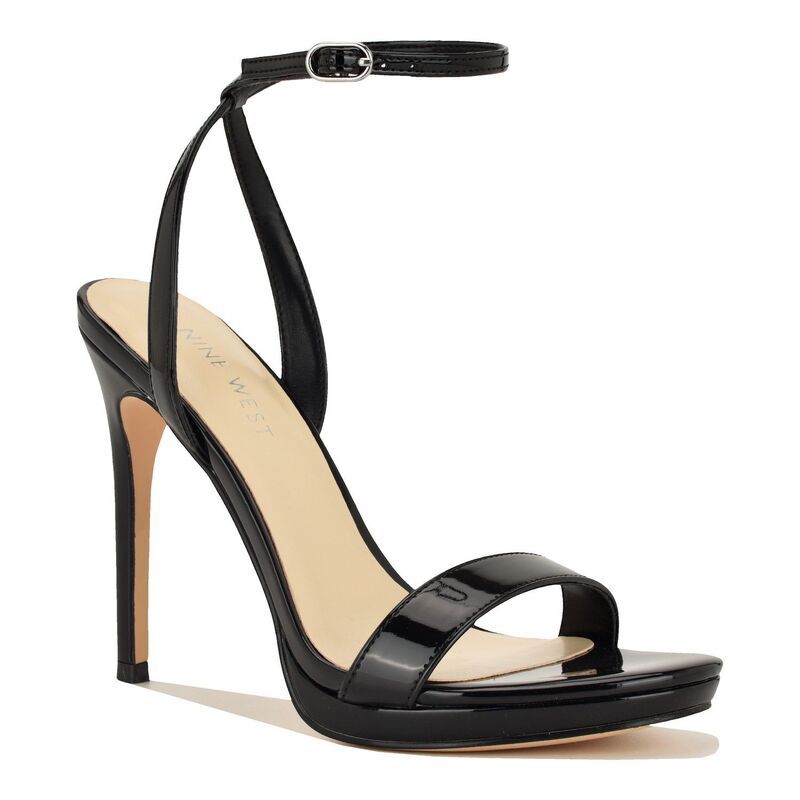 ナインウェスト レディース シューズ パンプス サンダル ヒール Nine West Lorent Womens Open Toe Stiletto Heel Dressandals Black Patent ブラック