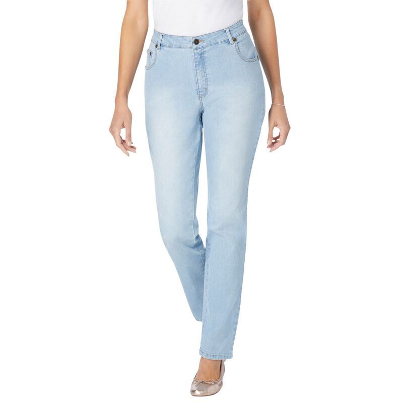 ウーマン ウィズイン レディース ボトムス デニムパンツ プラスサイズ ジーンズ Woman Within Plusize StraightLeg Stretch Denim FivePocket Jeans Light Wash Sanded デニム