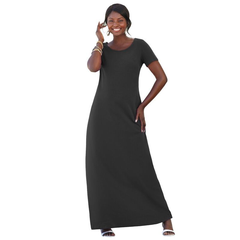 ジェシカロンドン レディース トップス ワンピース プラスサイズ プチ Tシャツ コットン マキシ Jessica London Womens Plusize Petite Stretch Cotton TShirt Maxi Dress Black ブラック