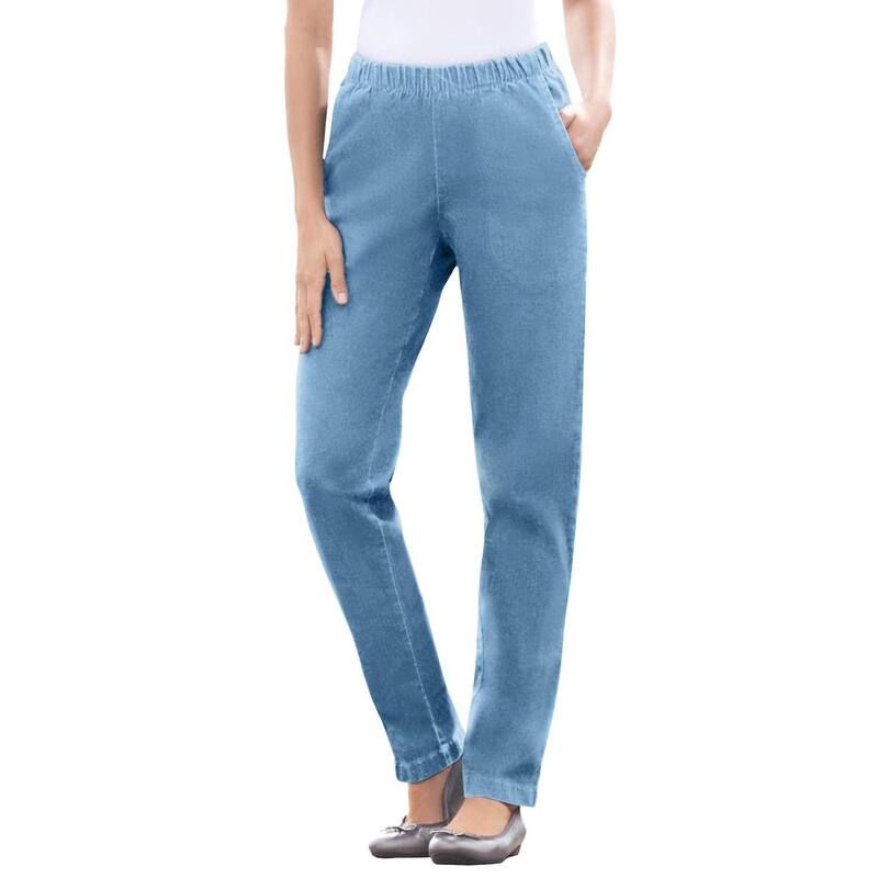 ウーマン ウィズイン レディース ボトムス デニムパンツ ストレート プラスサイズ プチ ジーンズ Woman Within Plusize Petite Straight Leg Fineline PullOn Stretch Denim Jeans Lig