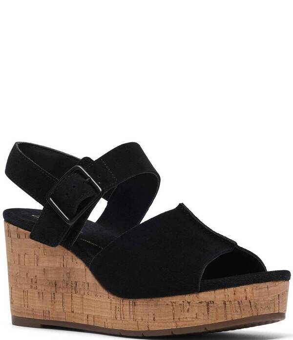 クラークス レディース シューズ サンダル プラットフォーム スエード Clarksignature Sabina Dream Suede Cork Platform Wedge Sandals Black ブラック