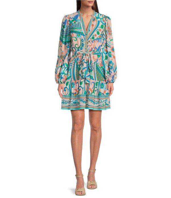 アドリアナ パペル レディース トップス シャツ Vネック プリント Adrianna by Adrianna Papell Abstract Printed Surplice VNeck Long Sleeve Dress Peach Multi ピーチ