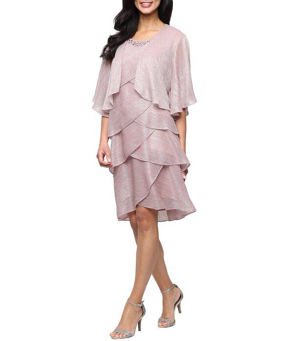 イグナイト レディース トップス ワンピース クルーネック ジャケット Igniteveningshort Sleevembellished Crew Neck 2Piece Jacket Dress Faded Rose