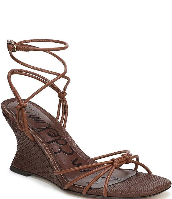 サムエデルマン レディース シューズ サンダル アンクル レザー Sam Edelman Daxton Leather and Raffiankle Wrap Wedge Dressandals Rich Cognac