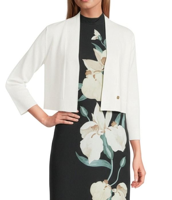 アンクライン レディース アウター コート クロップド Anne Klein Open Front Cropped Long Sleeve Shrug White Dove ホワイト