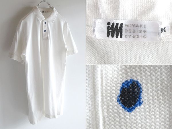希少 ビンテージ im product ISSEY MIYAKE アイムプロダクト イッセイミヤケ フェイク釦 鹿の子 ポロシャツ M ホワイト 白