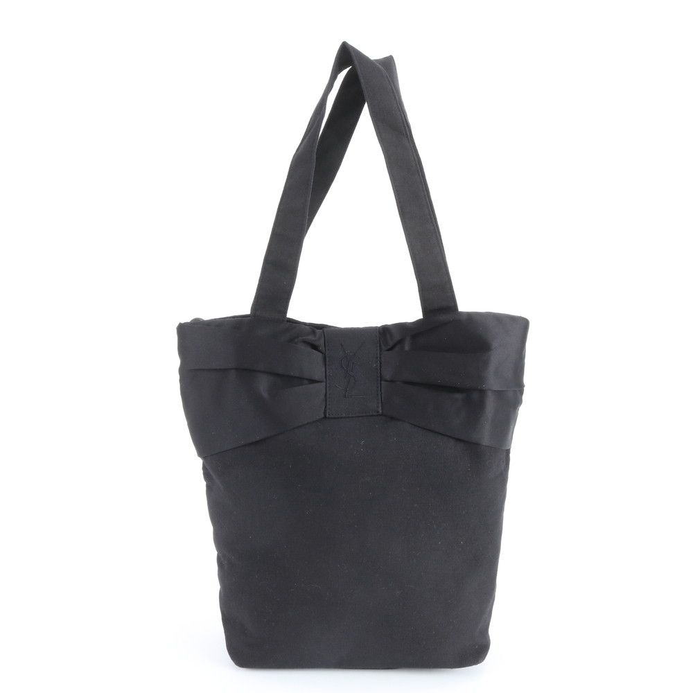 美品 YSL イヴ サンローラン リボン トート バッグ 肩掛け ショルダー ハンド A4 ブラック 黒 レディース REE DX39-9【中古】
