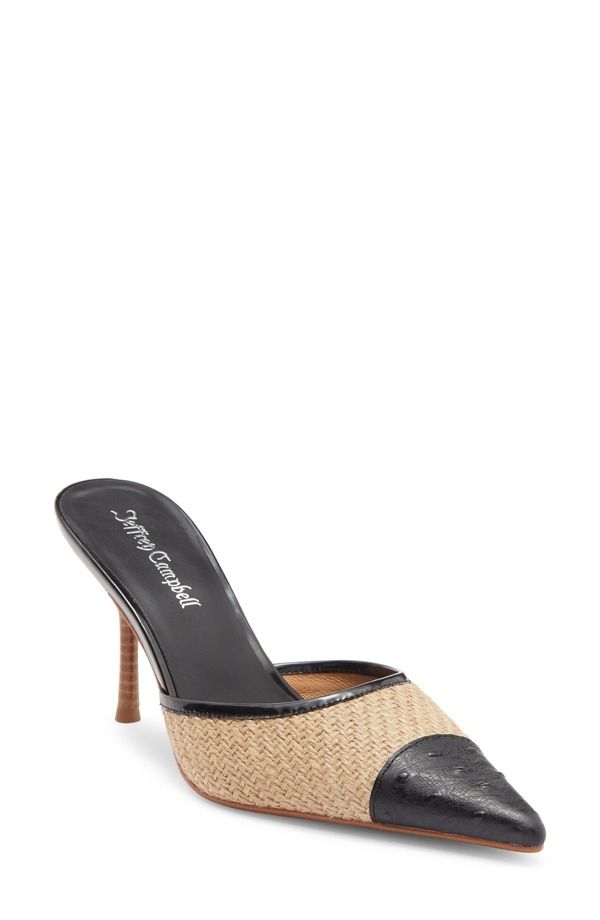 ジェフリー キャンベル レディース シューズ ヒール キャップ Jeffrey Campbell Parse Pointed Cap Toe Mule Tan Jute Black Ostrich ブラック