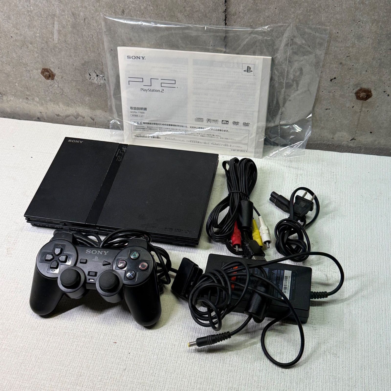 【完品・動作確認済】PS2 薄型 本体 セット SCPH-77000 チャコールブラック SONY プレイステーション2