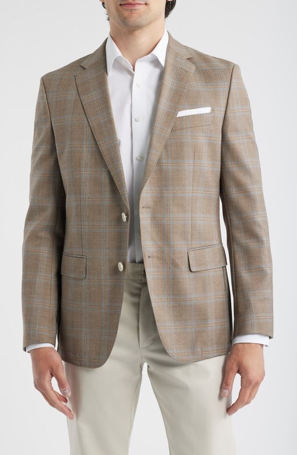 ボス メンズ アウター ジャケット・ブルゾン スリムフィット ウール コート BOSS Hutson Slim Fit Brown Plaid Wool Sport Coat Open Brown ブラウン