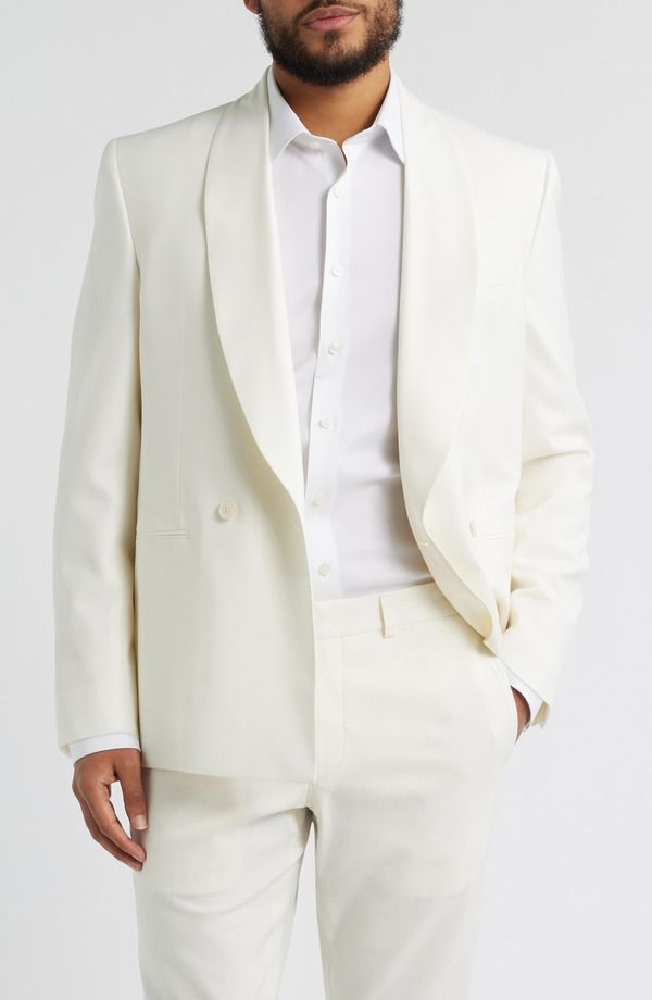 ジャックビクター メンズ アウター ジャケット・ブルゾン ウール Jack Victor Ellis Double Breasted Ivory Super 120s Wool Dinner Jacket White ホワイト