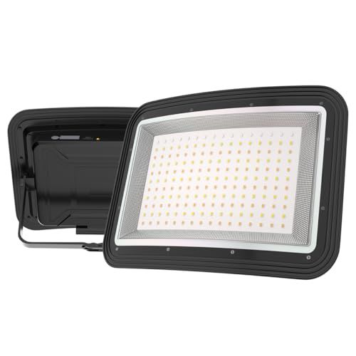 HIKARI 充電式LED投光器 500Wクラス 46800LM ソーラー充電＆Type-C対応 折りたたみソーラーパネル付き アーチ型広角発光 IP66防水 防災・キャンプ・工事現場用 1個「A-ARC-GY-LED」as 621879d8