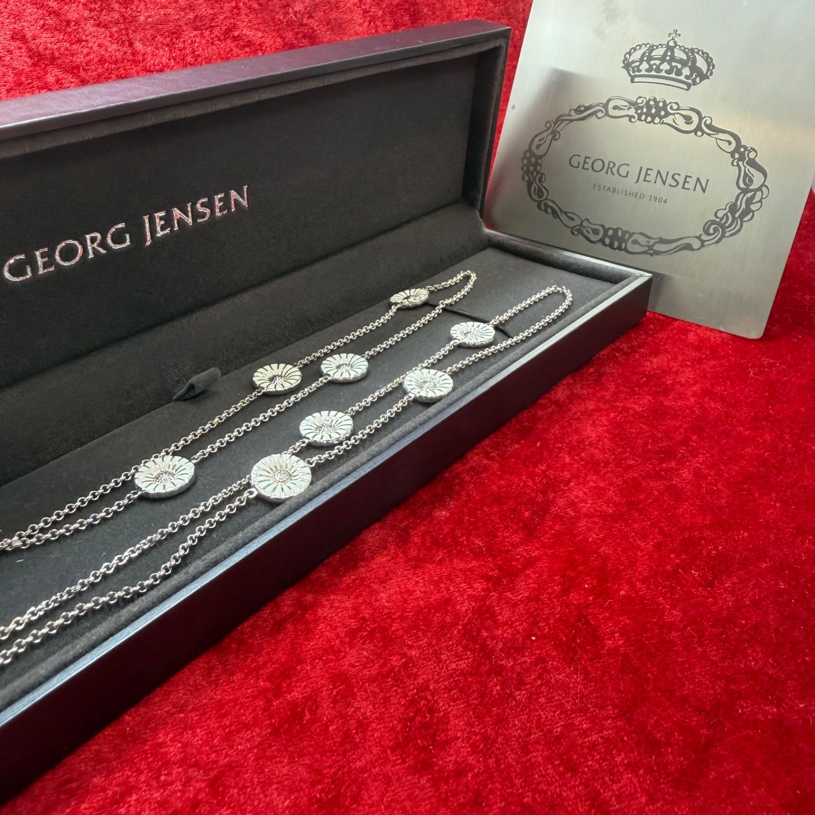美品 デイジーネックレス ホワイト 98cm ジョージジェンセン/GEORG 
