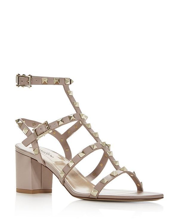 ヴァレンティノ レディース シューズ サンダル ヒール Valentino Garavani Womens Rockstud City Block Heel Sandals PoudreGold ゴールド