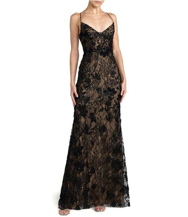 マックダガル レディース トップス ワンピース オープンバック フラワー柄 ノースリーブ 刺繍 フラワー Mac Duggal Floral Embroidered Sleeveless Open Back Longown Black Nude ブラック