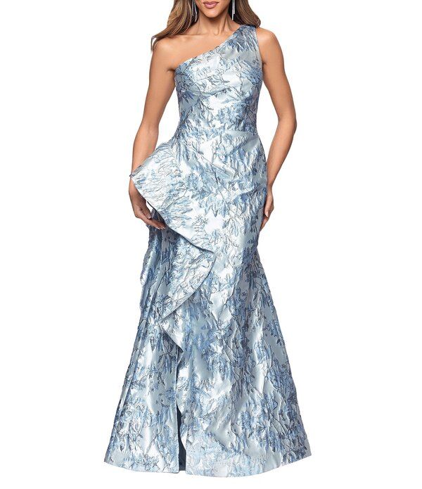 エスケープ レディース トップス ワンピース フリル Xscape One Shoulder Jacquard Ruffle Long DressilverBlue ブルー