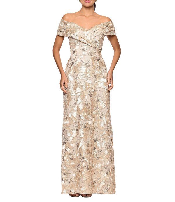 ベッツィアンドアダム レディース トップス ワンピース A ライン レース Betsy Adam Off The Shoulder Soutache Lace ALine Gown Champagne シャンパン