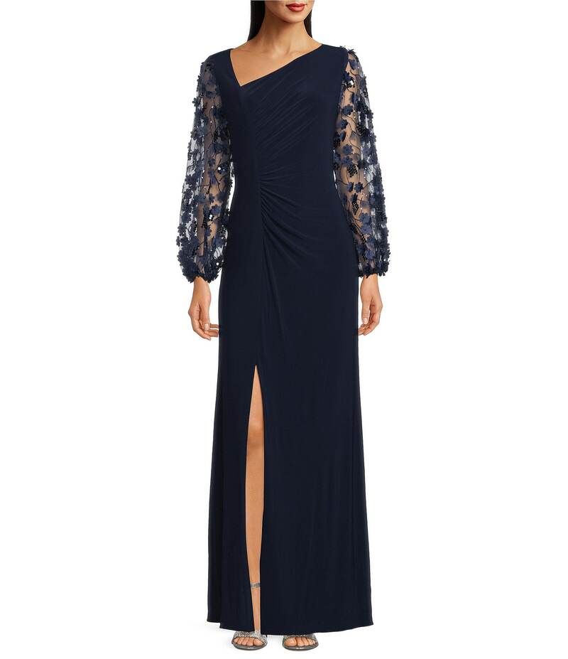 ルボ レディース トップス ワンピース フラワー柄 フラワー Livia Jolie by Le Bos Long 3D Floral Sleeve Dress Navy ネイビー