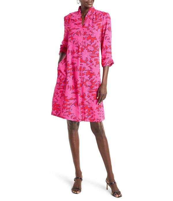 ニックアンドゾー レディース トップス ワンピース Vネック プリント フリル NIC ZOE Woven Clashy Petals Print Ruffle VNeck Elbow Sleeve Dress Pink Multi ピンク