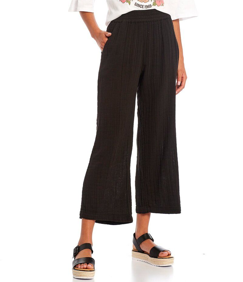 リップカール レディース ボトムス カジュアルパンツ ワイドレッグ パンツ Rip Curl Premium Surf Beach High Rise Wide Leg Gauze Weave Coordinating Pants Black ブラック