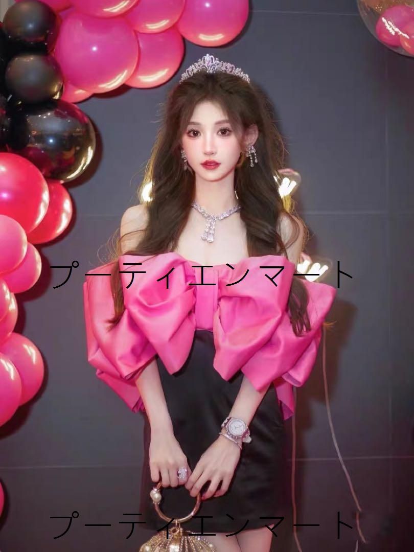 人気商品 26年新作｜ドレス★ミニ丈 ビッグリボン インパクト大 パーティーー用｜ミニ丈・リボン｜結婚式 二次会 お呼ばれ パーティー｜ドレス｜高見え｜美シルエット｜着痩せ｜体型カバー｜上品｜華やか｜エレガント｜セクシー