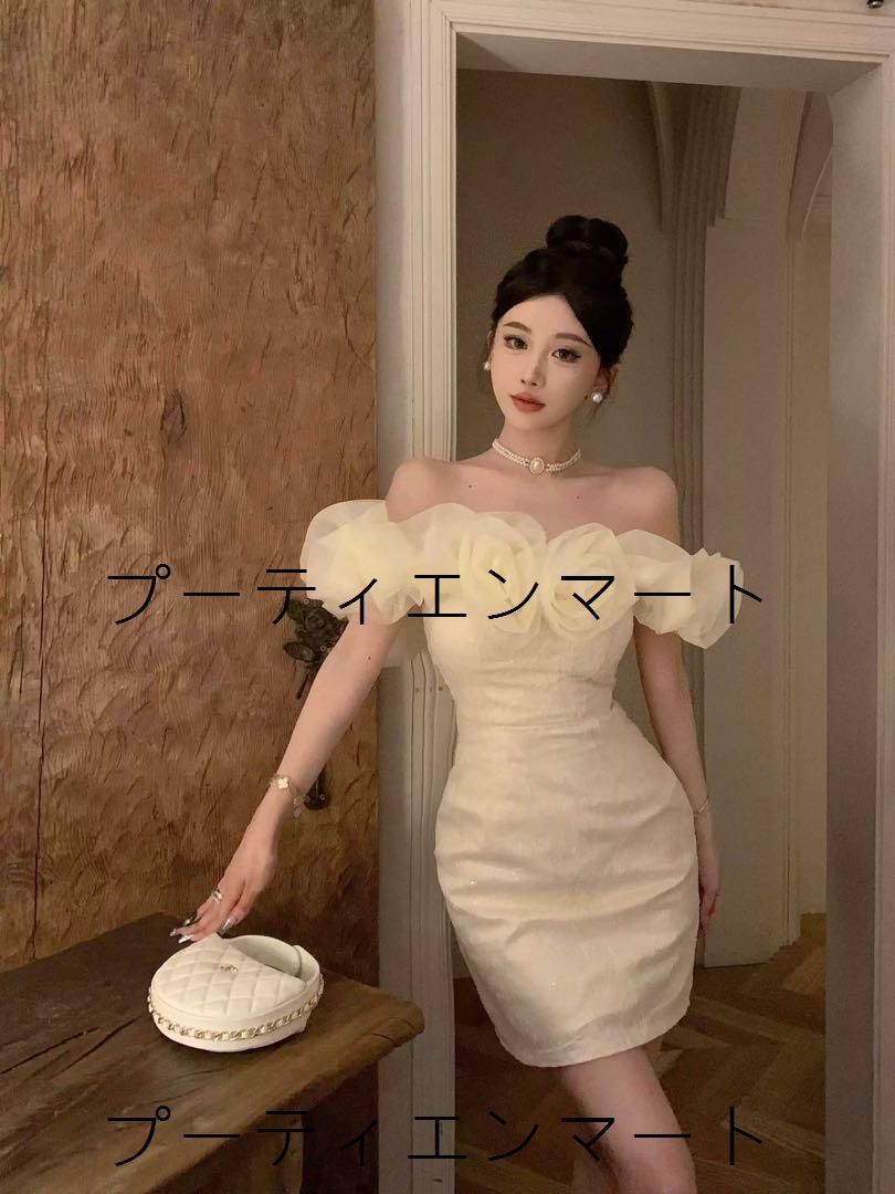 人気商品 大人気 華やかオフショルミニドレス　パーティー向け　花柄デザイン