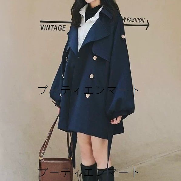 人気商品 大人可愛いボリュームスリーブトレンチコート レディース 春 コート ネイビー 紺 S M L XL XXL