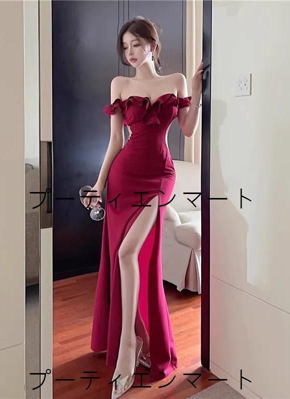 人気商品 キャバドレス オフショルダー タイト フリル パーティー セクシー 上品見え 華やか 高見え 体型カバー 脚長効果 写真映え お呼ばれ 二次会 同窓会 デートにも 旬トレンド