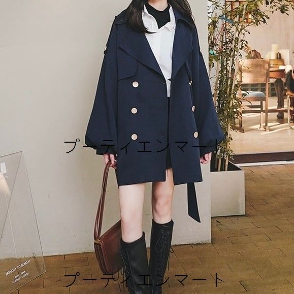 人気商品 大人可愛いボリュームスリーブトレンチコート レディース 春 コート ネイビー 紺 S M L XL XXL 人気商品 大人可愛いボリュームスリーブトレンチコート レディース 春 コート ネイビー 紺 S M L XL XXL