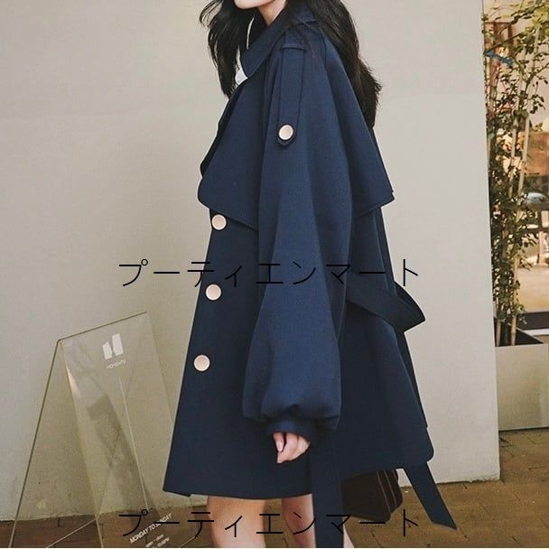 人気商品 大人可愛いボリュームスリーブトレンチコート レディース 春 コート ネイビー 紺 S M L XL XXL 人気商品 大人可愛いボリュームスリーブトレンチコート レディース 春 コート ネイビー 紺 S M L XL XXL