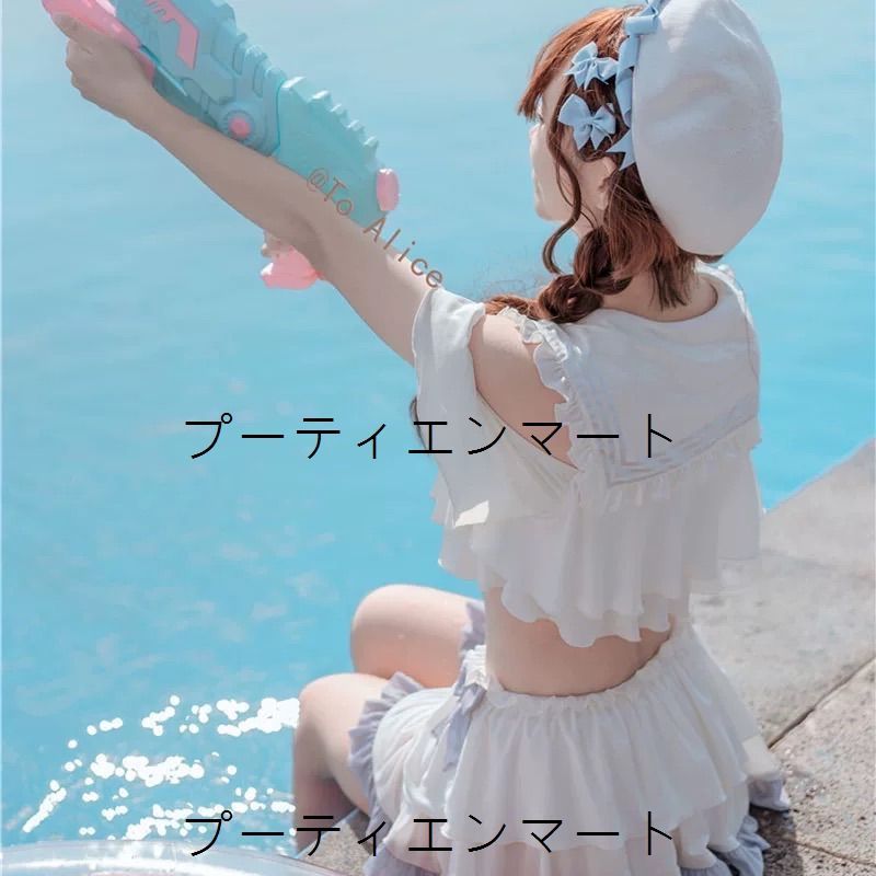 人気商品 セーラー 水着 セットアップ風 フリル リボン ビキニ ガーリー 可愛い ネイビー ホワイト マリン風 体型カバー ハイウエスト フェミニン コスプレ風 レディース 夏 海 プール インスタ映え　ブルー　ピンク　ネイビー　水色界隈　天使界隈
